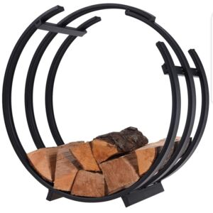 Stojak okrągły na drewno do kominka BBQ, czarny, Ø 54 cm