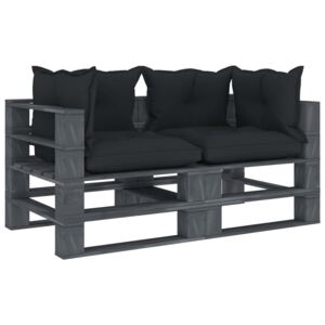 Ogrodowa sofa 2-osobowa z palet, antracytowe poduszki, drewno