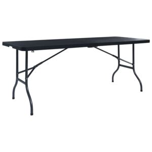 Składany stolik, czarny 180x75x72 cm, HDPE, imitacja rattanu