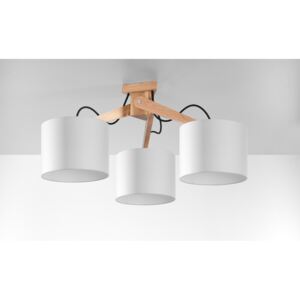 SOLLUX Drewniana Lampa Sufitowa Plafon LEGNO 3 Białe Abażury Skandynawski Styl