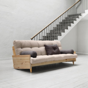Sofa rozkładana Indie z drewnianym stelażem - beżowa