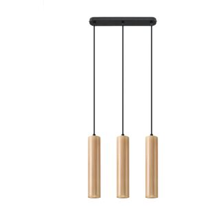 Minimalistyczna Lampa wisząca LINO 3 Kolor naturalne drewno Zwis na lince tuba Idealna do salonu, sypialni, kuchni nad wyspę Oprawa drewniana Żarówka