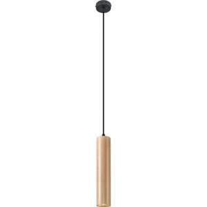 Minimalistyczna Lampa wisząca LINO 1 Kolor naturalne drewno Zwis na lince tuba Idealna do salonu, sypialni, kuchni nad wyspę Oprawa drewniana Żarówka
