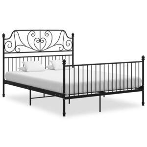 Rama łóżka, czarna, metal i sklejka, 140 x 200 cm
