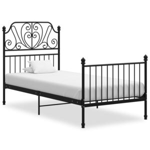 Rama łóżka, czarna, metal i sklejka, 100 x 200 cm