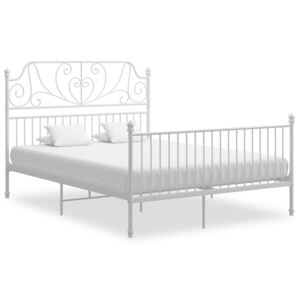 Rama łóżka, biała, metal i sklejka, 140 x 200 cm