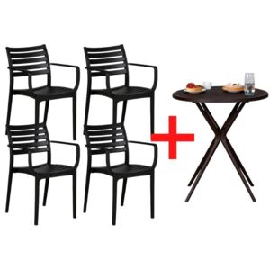 4x Krzesło ogrodowe SLENDER, czarne + Stolik COFFEE TIME GRATIS