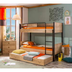 Piętrowe łóżko młodzieżowe Mocha, z płyty wiórowej i metalu, z szufladą, 200x90 cm