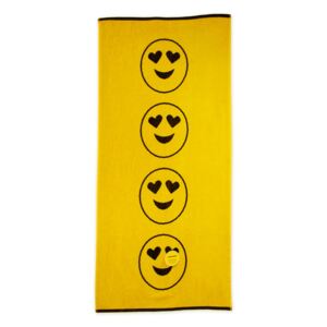 Żółty bawełniany ręcznik plażowy Bergner Emoticon, 75x150 cm