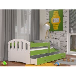 Łóżko z szufladą i barierką HAPPY 180x90cm kolor biało-zielony