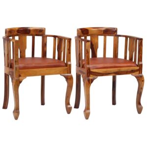 Krzesła do jadalni, 2 szt., prawdziwa skóra i drewno sheesham