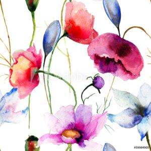 Fototapeta kwiaty polne malowane akwarela farba