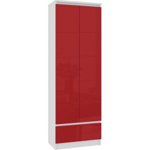 Regał biurowy AKORD, 1 szuflada, biały-czerwony połysk, 35x60x180 cm
