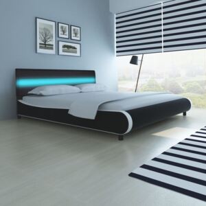 Łóżko z zagłówkiem z podświetleniem LED 180 cm Czarna Eko Skóra
