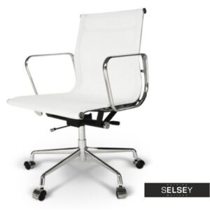 Fotel biurowy inspirowany EAMES 117 biały, siatka mesh + chrom