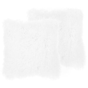 Zestaw 2 poduszek dekoracyjnych białe poliestrowe materiał szare włochate poszewki z wypełnieniem 45 cm kwadratowe