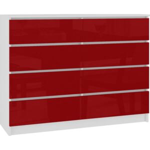Komoda K140, 8 szuflad, akryl czerwona, wysoki połysk, 138x40x99 cm