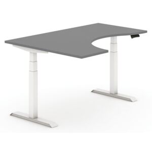 Stół z regulacją wysokości, elektryczny, 625-1275 mm, ergonomiczny prawy, blat 1600 x 1200 mm, antracyt, biały stelaż