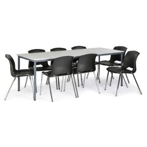 Stół do jadalni, szary 2000 x 800 + 8 krzeseł Cleo, czarny
