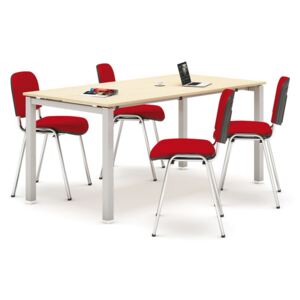 Stół konferencyjny Square 1600 x 800, brzoza + 4 krzesła Viva czerwone