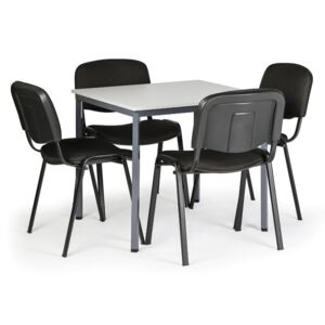 Stół do jadalni, szary 800 x 800 + 4 krzesła Viva czarne