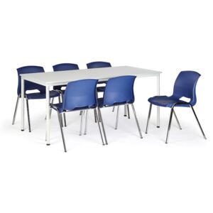 Stół do jadalni, szary 1800 x 800 + 6 krzeseł Cleo, niebieski