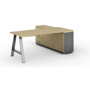 Biurowy stół roboczy ALFA A z szafką po lewej, blat 1800 x 800 mm, brzoza