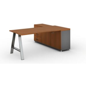 Biurowy stół roboczy ALFA A z szafką po lewej, blat 1800 x 800 mm, czereśnia