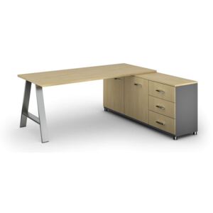 Biurowy stół roboczy ALFA A z szafką po prawej, blat 1800 x 800 mm, brzoza