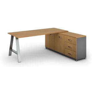Biurowy stół roboczy ALFA A z szafką po prawej, blat 1800 x 800 mm, buk