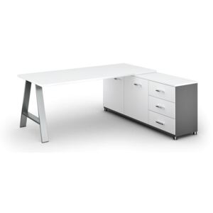 Biurowy stół roboczy ALFA A z szafką po prawej, blat 1800 x 800 mm, biały
