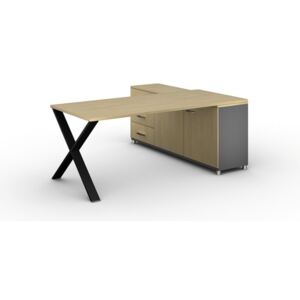 Biurowy stół roboczy ALFA X z szafką po lewej, blat 1800 x 800 mm, wzór buk brzoza