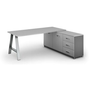 Biurowy stół roboczy ALFA A z szafką po prawej, blat 1800 x 800 mm, szary
