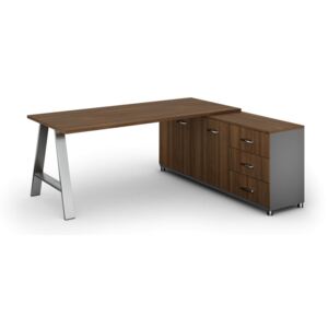 Biurowy stół roboczy ALFA A z szafką po prawej, blat 1800 x 800 mm, orzech