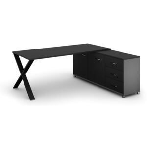 Biurowy stół roboczy ALFA X z szafką po prawej, blat 1800 x 800 mm, wzór antracyt