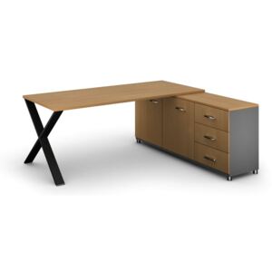 Biurowy stół roboczy ALFA X z szafką po prawej, blat 1800 x 800 mm, wzór buk
