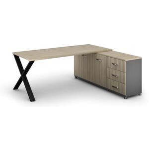 Biurowy stół roboczy ALFA X z szafką po prawej, blat 1800 x 800 mm, wzór naturalny dąb
