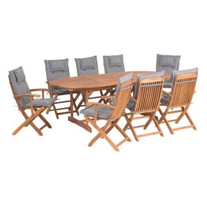 Zestaw ogrodowy stół i 8 krzeseł z szarymi poduszkami MAUI