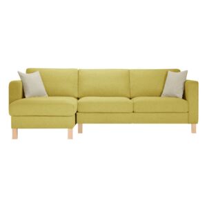 Żółta lewostronna sofa narożna i 2 kremowymi poduszkami Stella Cadente Maison Canoa