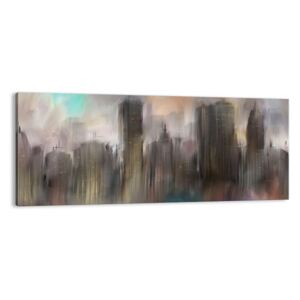 Obraz na płótnie ARTTOR Kompozycja ze stali, kamienia i mgły - miasto budynki, AB120x50-3675, 120x50 cm