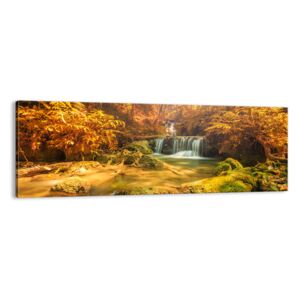 Obraz na płótnie ARTTOR Leśna kaskada w złocie - potok góry woda, AB140x50-2960, 140x50 cm