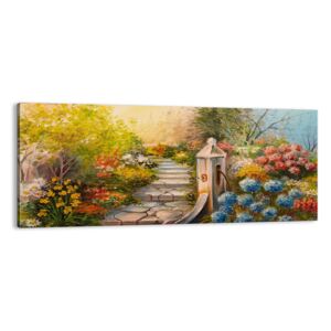 Obraz na płótnie ARTTOR W pełnym rozkwicie - studnia ogród kwiat, AB120x50-3694, 120x50 cm