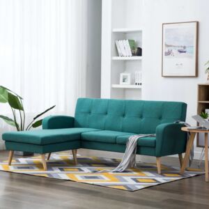 Sofa z leżanką, obita tkaniną, 186 x 136 x 79 cm, zielona