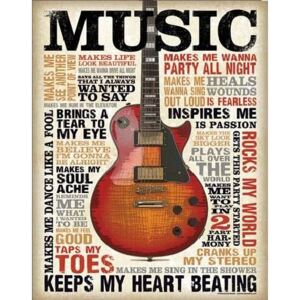 Metalowa tabliczka Music - Inspires Me, (31,5 x 40 cm)