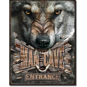 Metalowa tabliczka Man Cave Wolf, (30 x 42 cm)