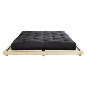 Łóżko dwuosobowe z drewna sosnowego z materacem a tatami Karup Design Dock Comfort Mat Natural/Black, 160x200 cm