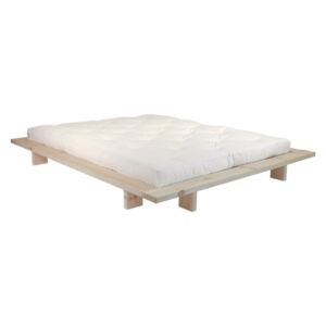 Łóżko dwuosobowe z drewna sosnowego z materacem Karup Design Japan Double Latex Raw/Natural, 140x200 cm