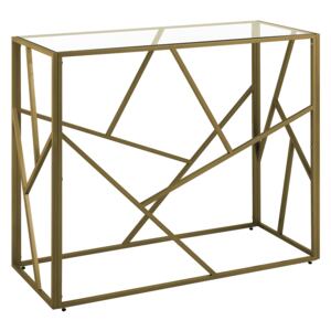 Konsola złota metalowa 100 x 40 cm szklany blat geometryczna rama nowoczesna Beliani