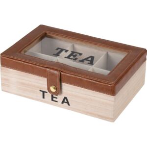 Pudełko do herbaty w torebkach ozdobione skajem, 24 x 16 x 8 cm, brązowy