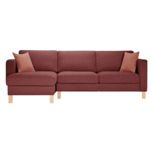 Różowa lewostronna sofa narożna i 2 pomarańczowymi poduszkami Stella Cadente Maison Canoa